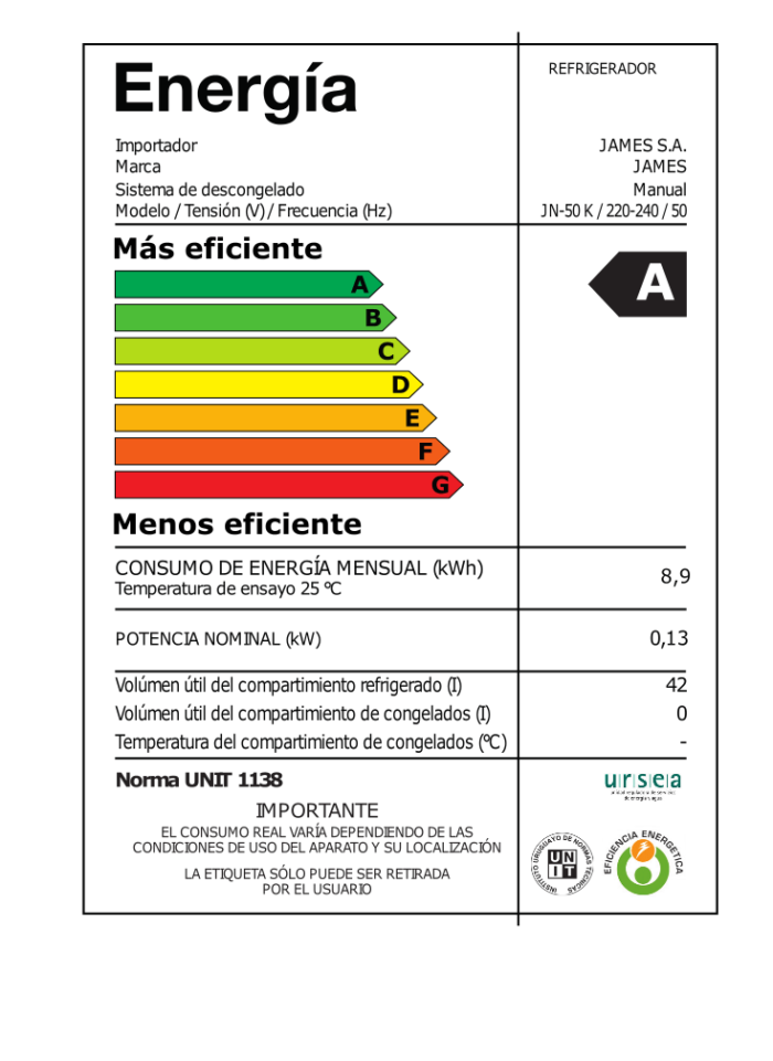 Frigobar Frío Natural 50 lt. James Blanco - Imagen 2