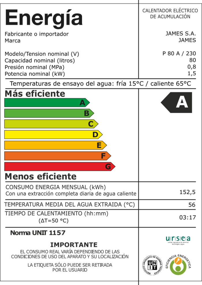 Termotanque Calefón de Acero cilíndrico 80 Lt. James HORIZONTAL - Imagen 3